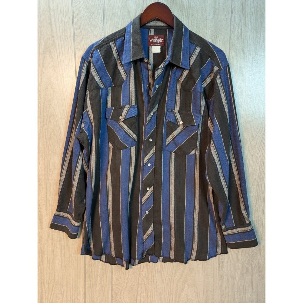 Vtg Wrangler Men's Multicolor Western Pearl Snap Striped 17-17.5 Long Sleeve